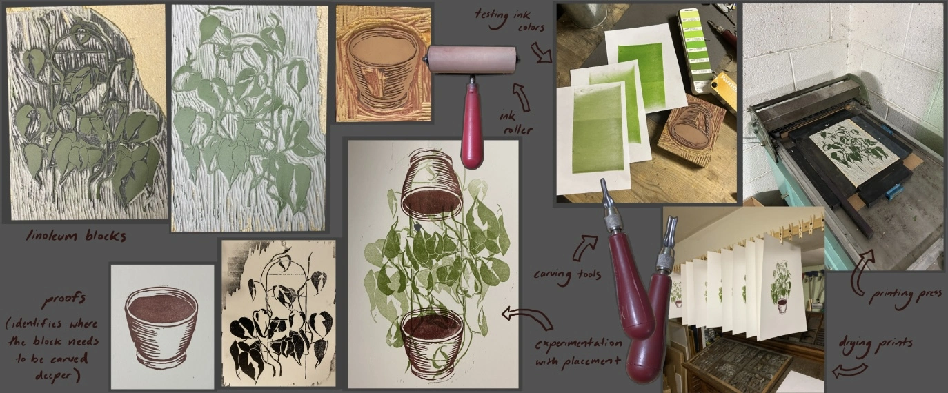 progress images for linocut